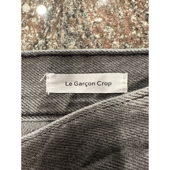 FRAME Denim Jeans Women's Size 23 Black Le Garcon Crop Straight Raw Hem Ankle‎ - Picture 7 of 10